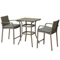 3 PCS Grey Rattan Wicker Bar Set with Wood Grain Top Table and 2 Bar Stools B91126