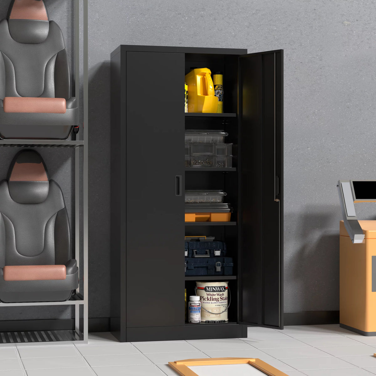 71 inches Tall Black Metal Storage Cabinet with 4 Adjustable Shelves B18314