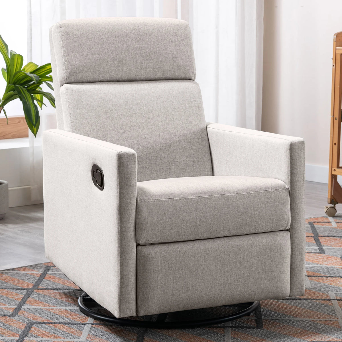 Tan Upholstered Swivel Recliner Chair L701