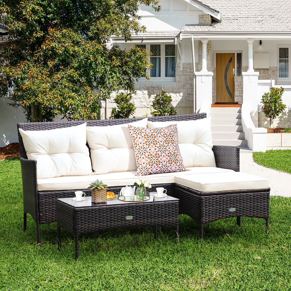 3 Pc Cushioned Patio Rattan Sofa Set C82542