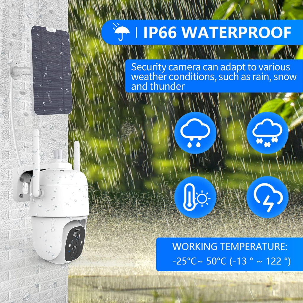 Wire-Free Solar Security Camera Outdoor with Night Vision Spotlight Pan Tilt PIR Motion Detection Two-Way Talk E9803