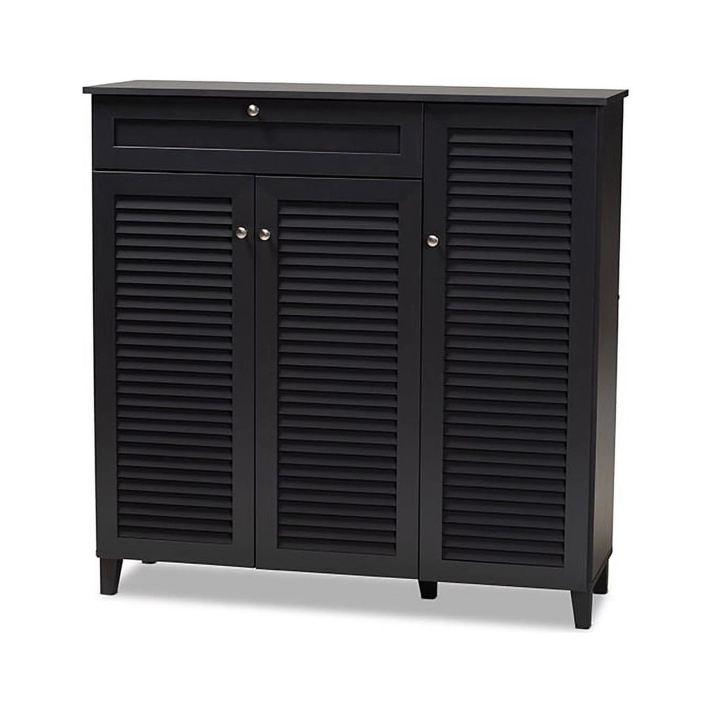 Dark Grey 11-Shelf Wood Shoe Storage Cabinet with Drawer I8462