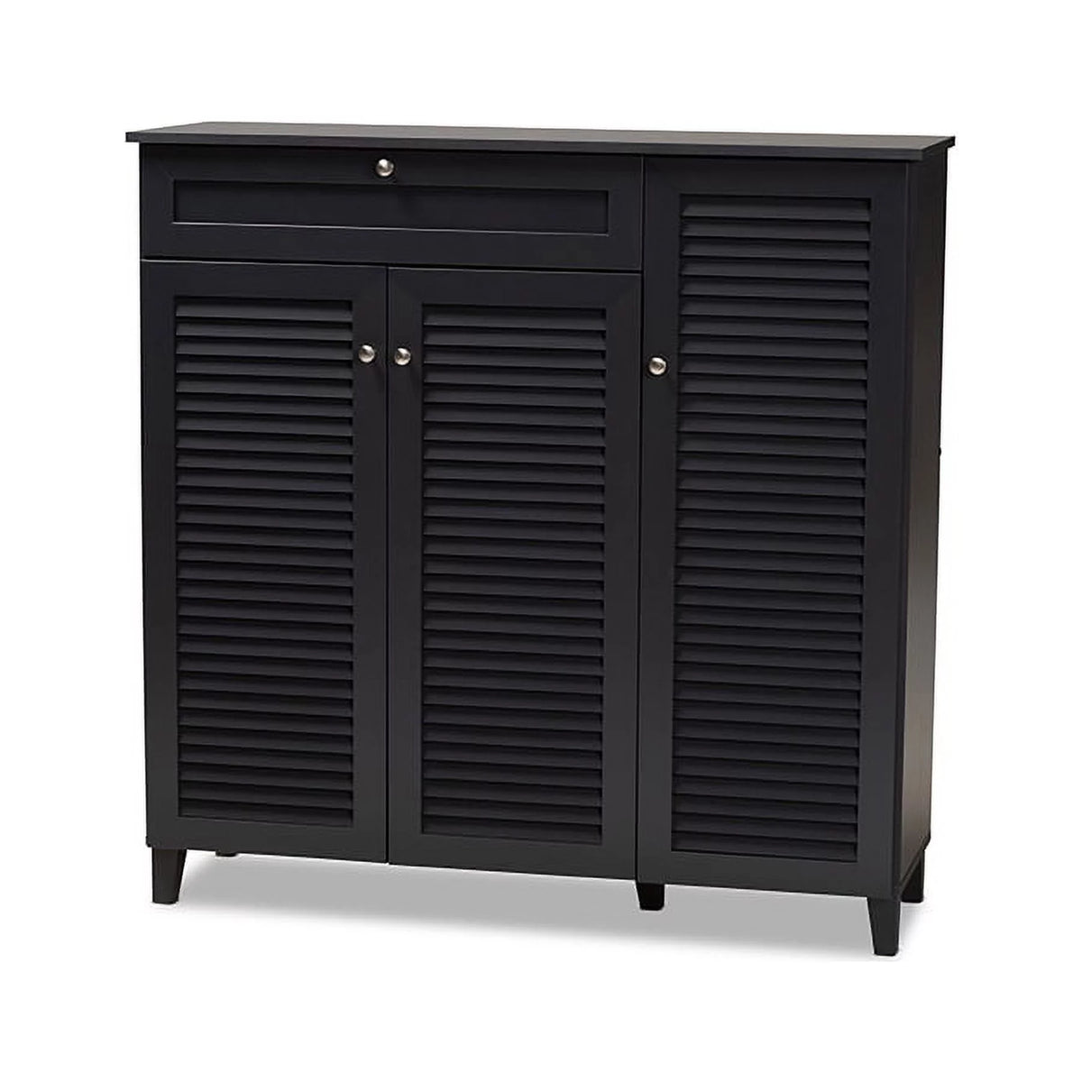 Dark Grey 11-Shelf Wood Shoe Storage Cabinet with Drawer I8462