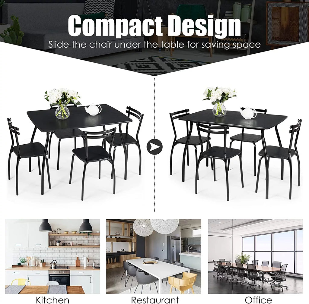 5 Piece Kitchen Dining Table Set with 4 Chairs Black Z77488