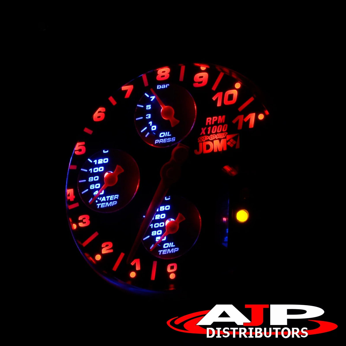 5" Black Face 4-in-1 Tachometer Gauge with Oil Water Temperature Pressure I58014