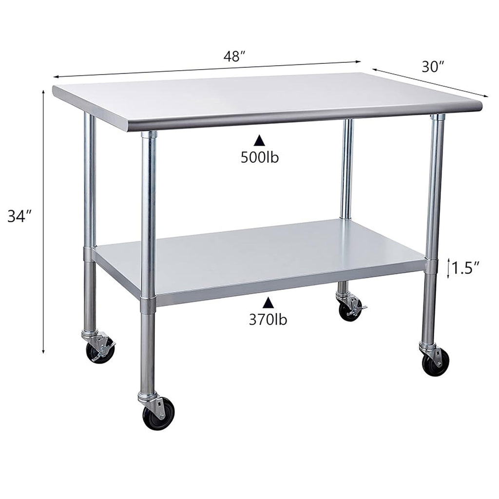 Stainless Steel Table 30 x 48 Inches with Caster Wheels D253273