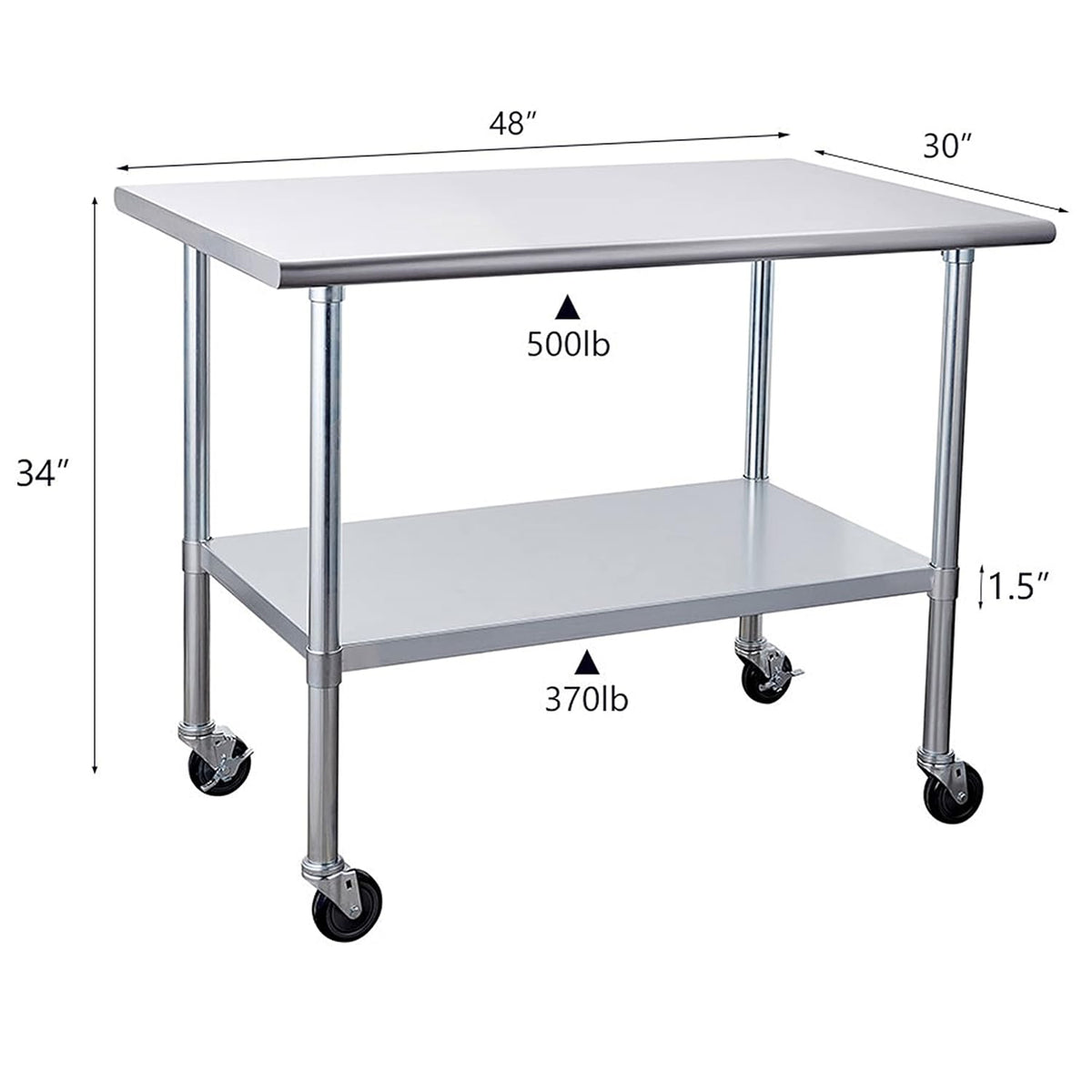 Stainless Steel Table 30 x 48 Inches with Caster Wheels D253273