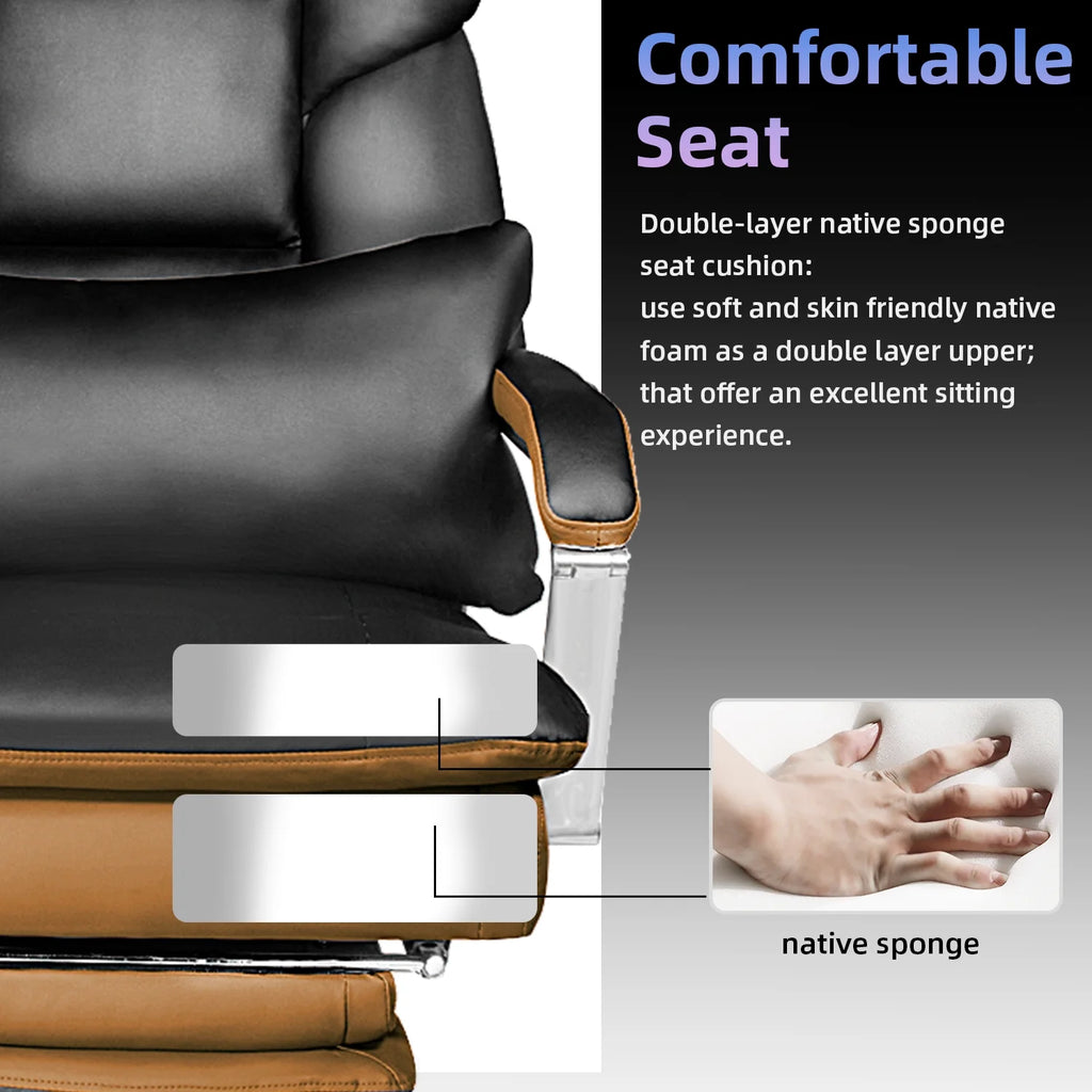 Big and Tall Black PU Leather Ergonomic Reclining Office Chair with Footrest E4307