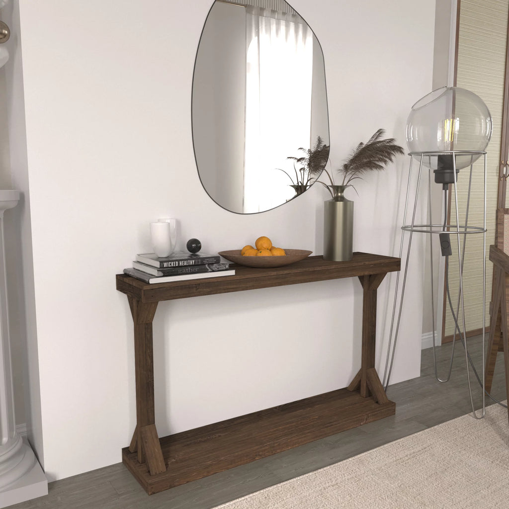 Brown Rustic Pedestal Console Table O661762