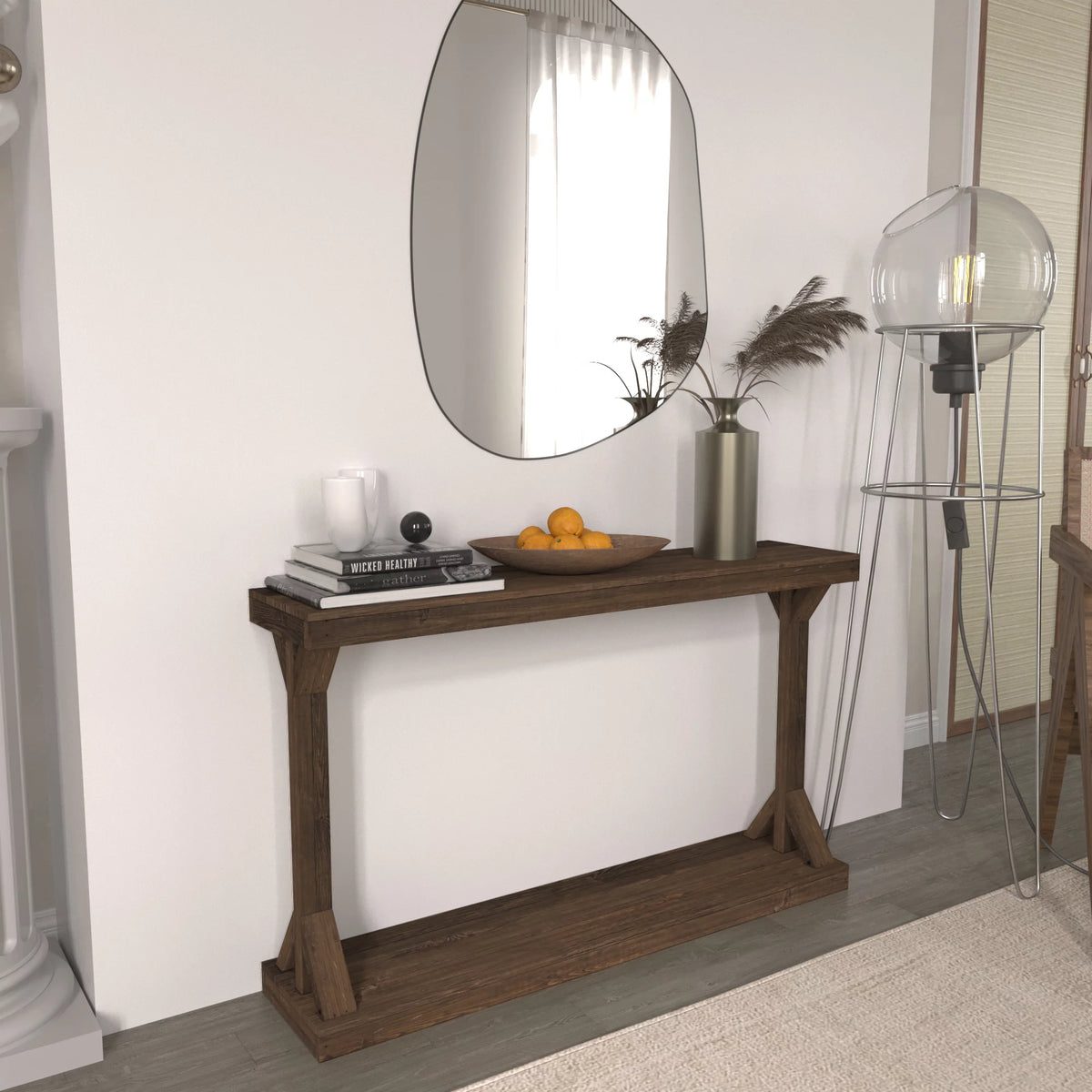 Brown Rustic Pedestal Console Table O661762