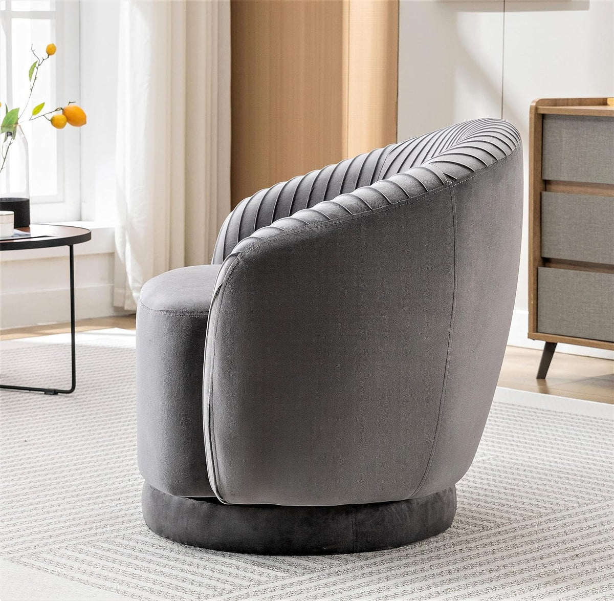 Grey Velvet Swivel Barrel Chair Y45577