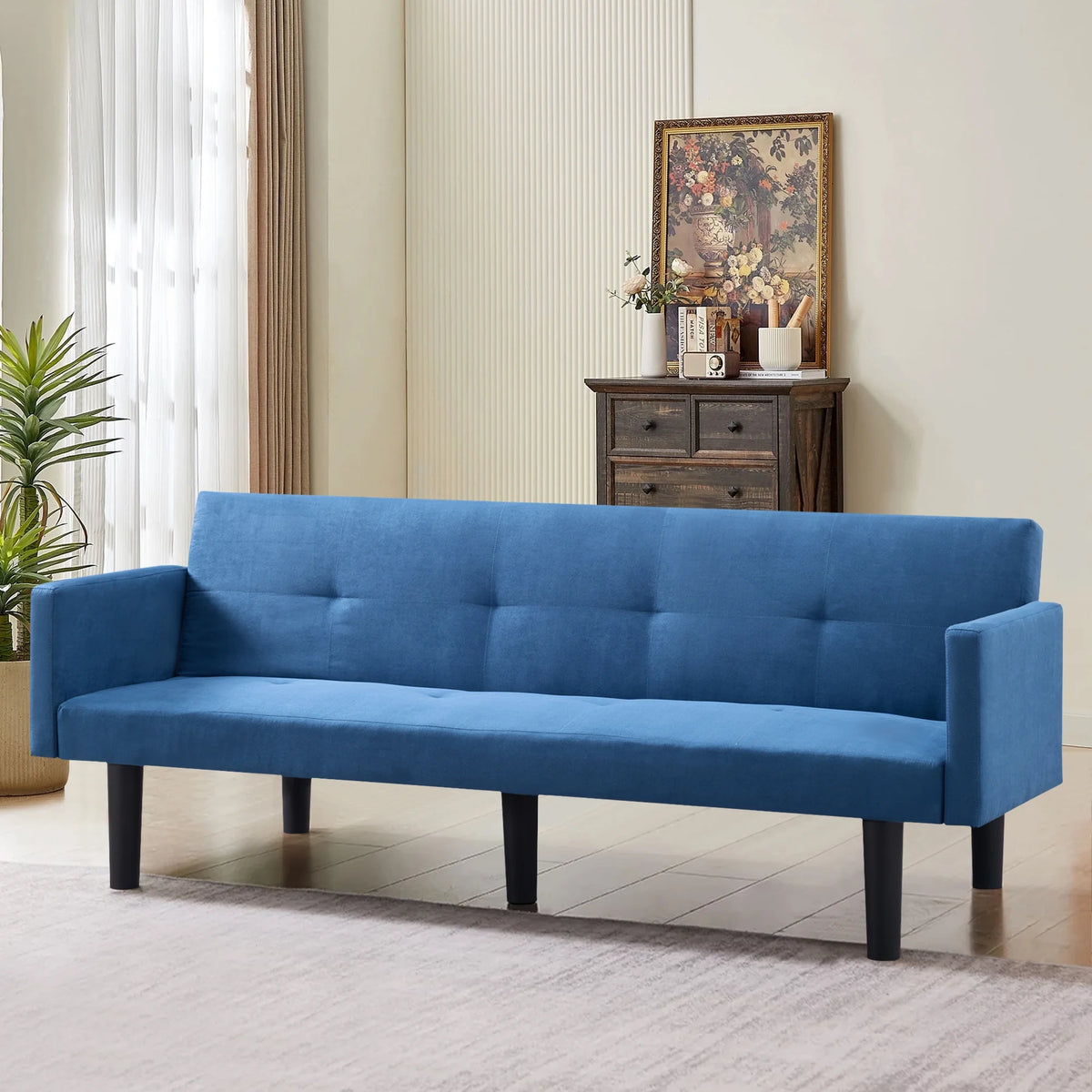 Blue Faux Suede Futon Sofa Bed Q78425