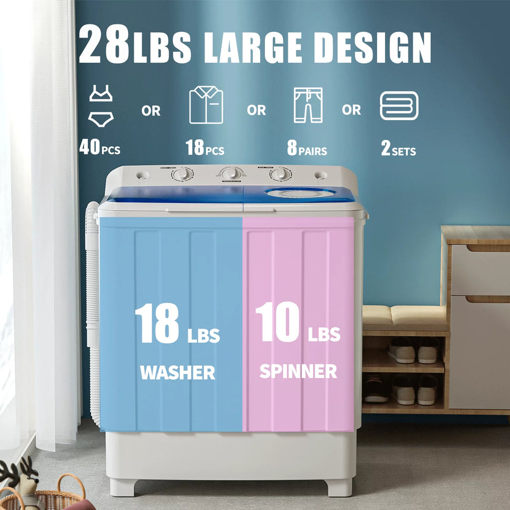 Portable 28lbs Twin Tub Washer Spinner Combo with Drain Pump U473465