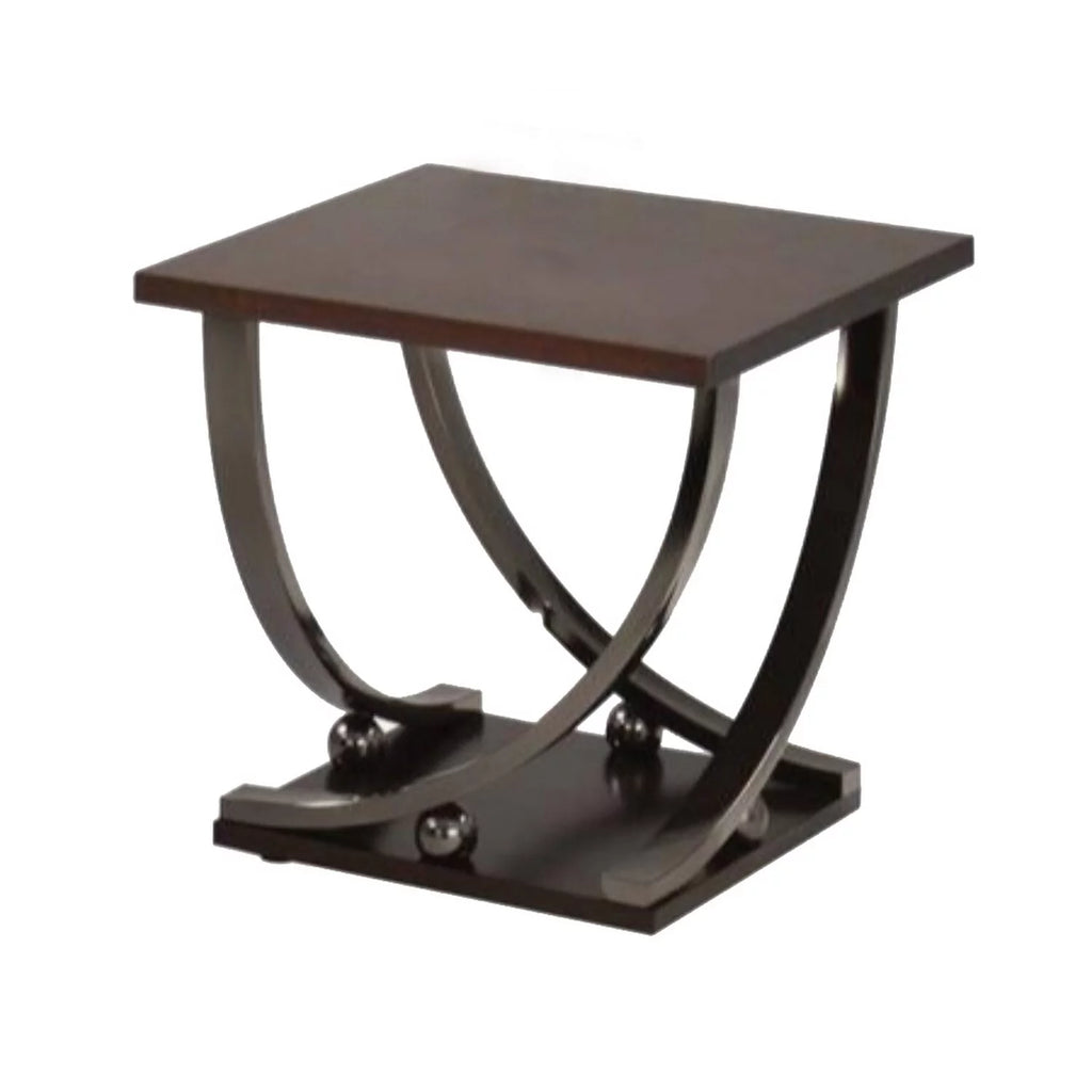 Dark Walnut Brown and Black Wood and Metal End Table P957