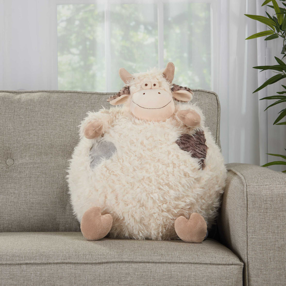 16" Oversized Cow Plush Pouf Pillow X7199