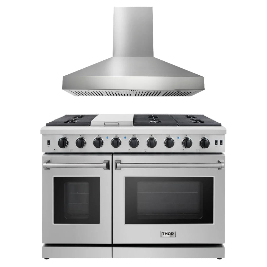 48 in. Gas Range and Wall Mount Range Hood D850