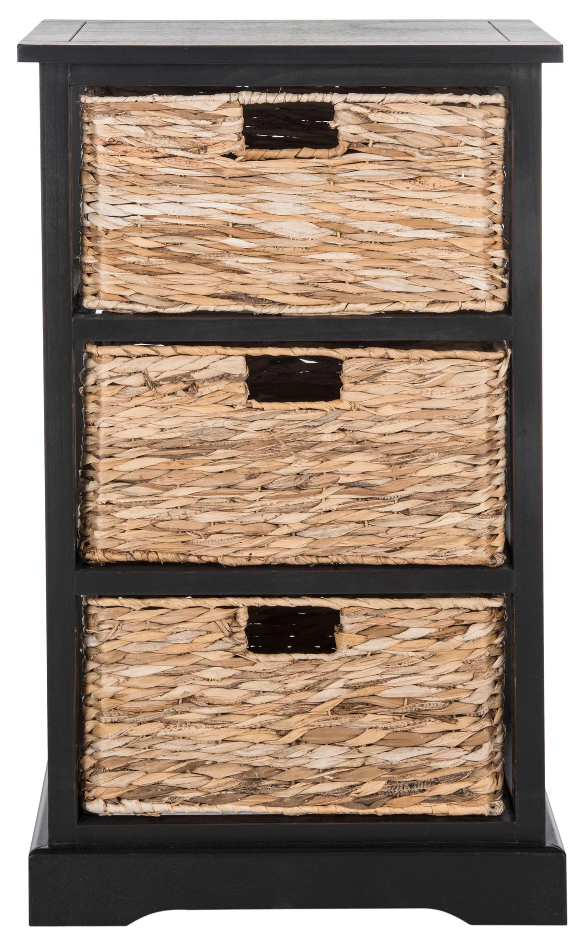 Distressed Black Wicker Basket Storage Side Table Q91378