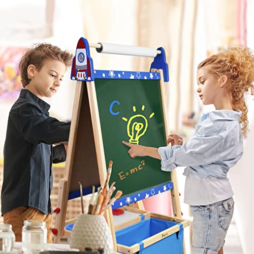 Adjustable Wooden Kids Art Easel with Whiteboard & Chalkboard Y87781