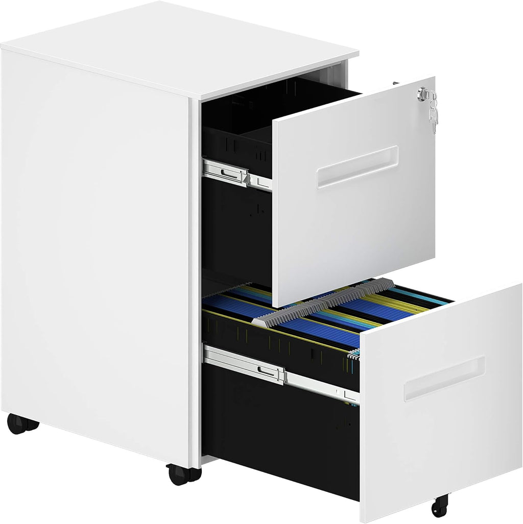 White 2-Drawer Mobile File Cabinet with Lock W6158