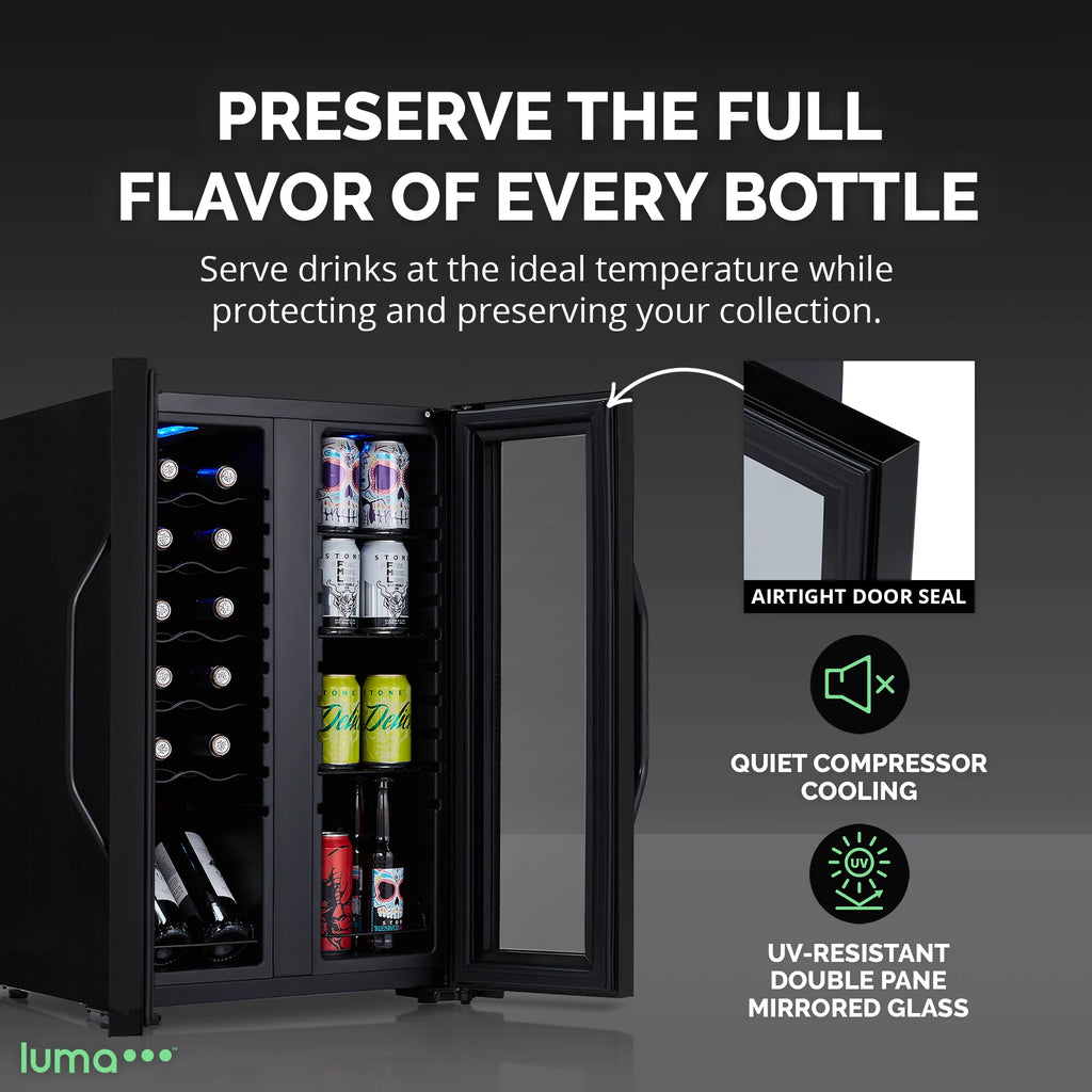 12 Bottle & 39 Can Dual Temperature Zones Wine Cooler Refrigerator Y39489