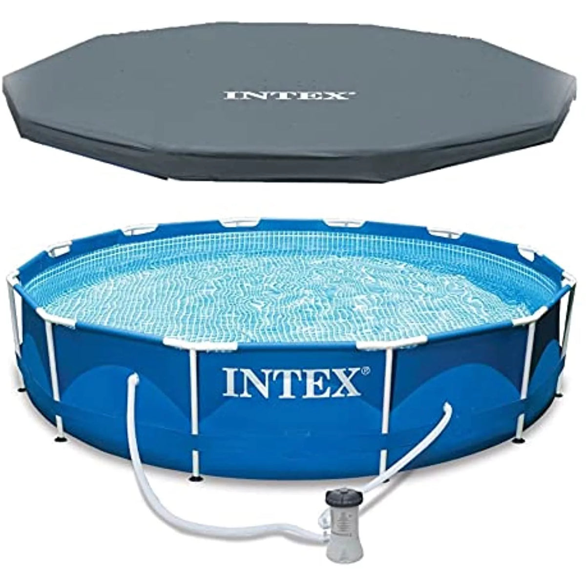 12 Ft x 30 Inches Metal Frame Above Ground Swimming Pool with Filter & Cover V598