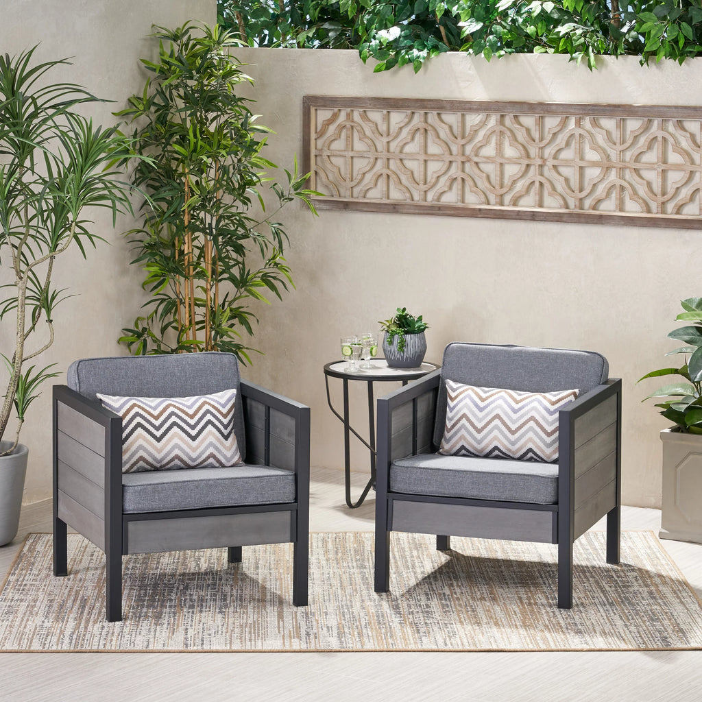 Gray and Black Outdoor Club Chair with Cushions Set of 2 I41965