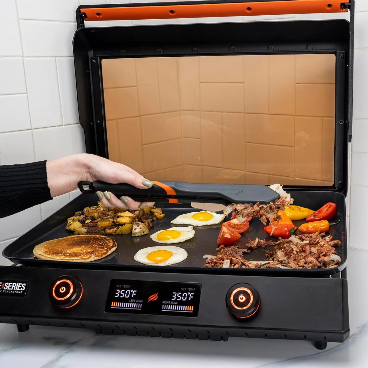 22 Inch Electric Nonstick Tabletop Griddle with Lid and Accessories Y29415