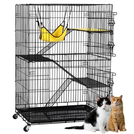 48 inch Rolling Cat Playpen with 4 Tiers and Hammock A835