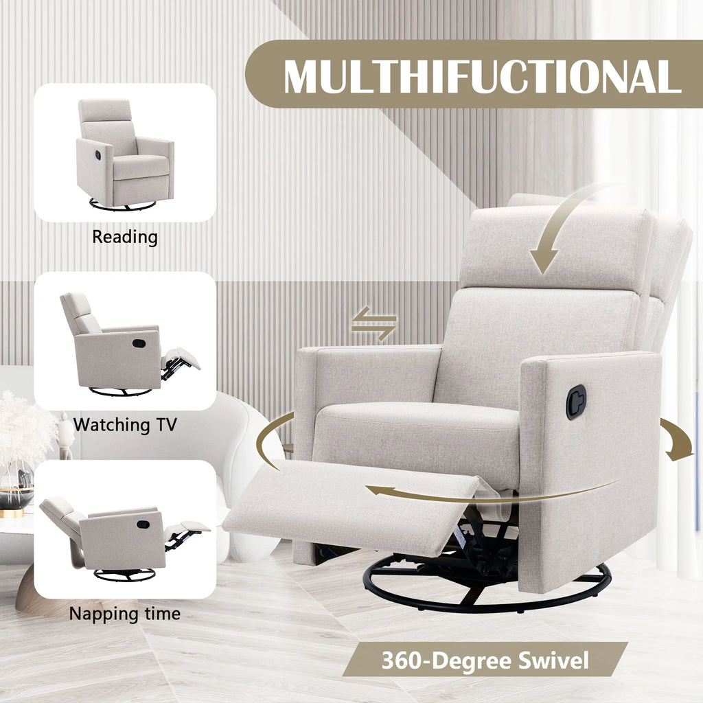 Tan Upholstered Swivel Recliner Chair L701
