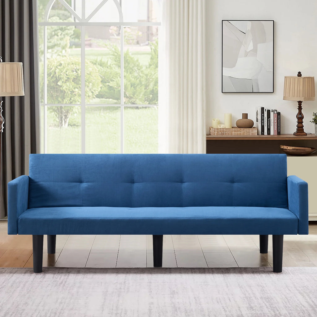 Blue Faux Suede Futon Sofa Bed Q78425