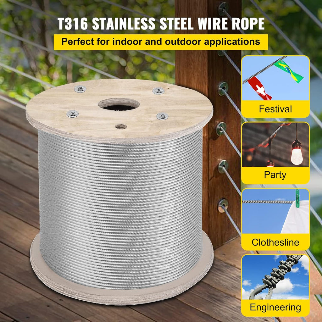 500FT 1/8 Inch Stainless Steel 1x19 T316 Wire Rope I6270