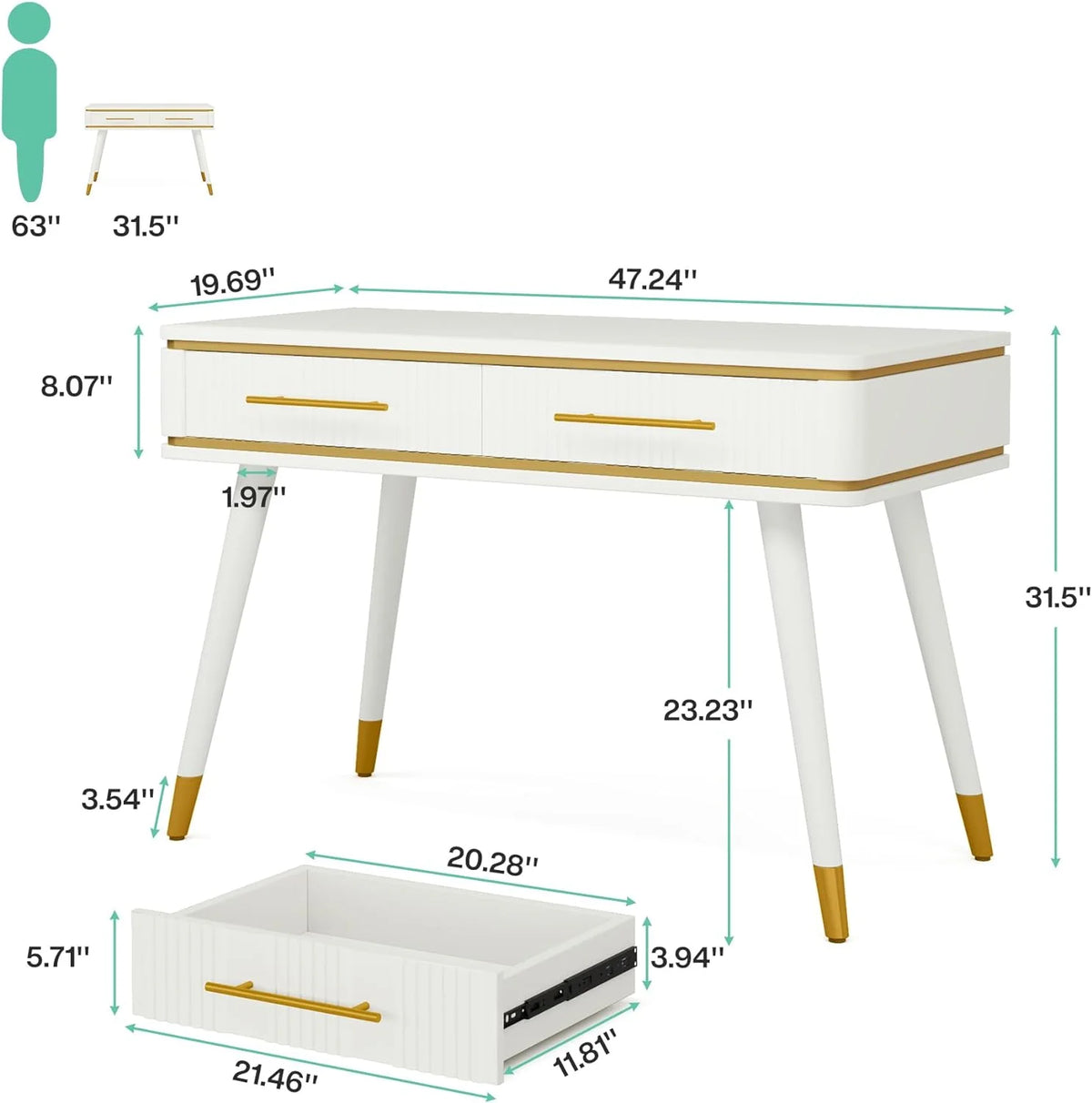 Modern Makeup Vanity Desk with 2 Drawers N9863