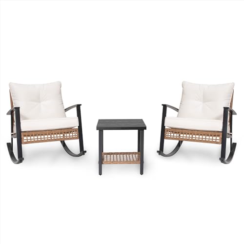 3-Piece Rocking Bistro Set with Thick Cushions and 2-Tier Coffee Table K5654