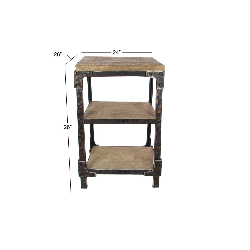 24" x 26" Brown Wood 2 Shelves Accent Table W911355