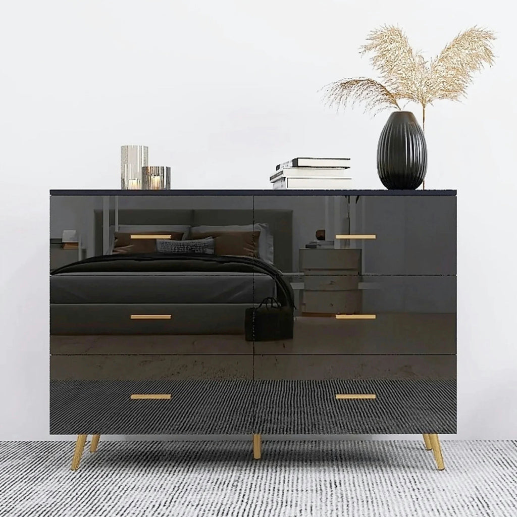 White 6 Drawer Dresser with Golden Handle L2761