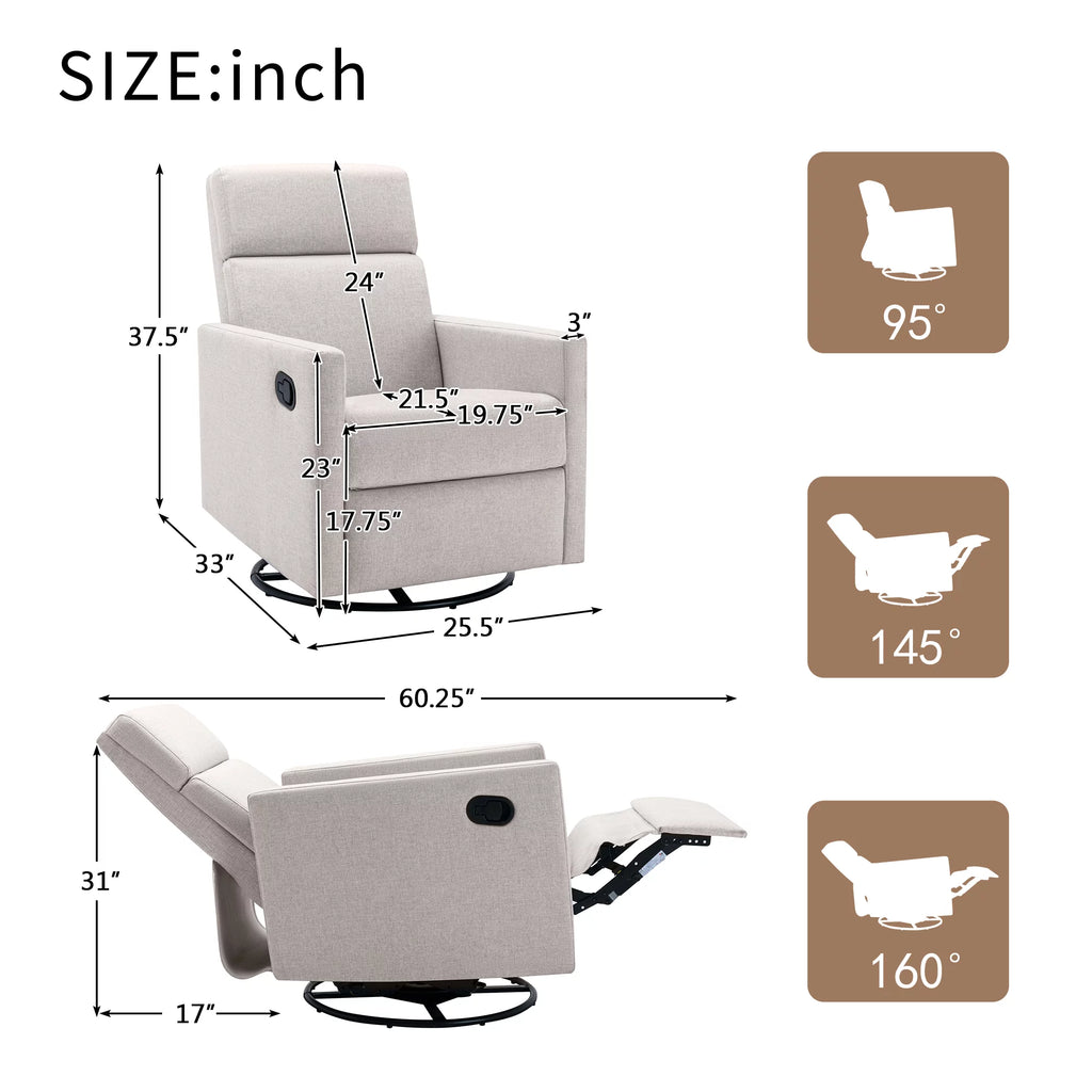 Tan Upholstered Swivel Recliner Chair L701