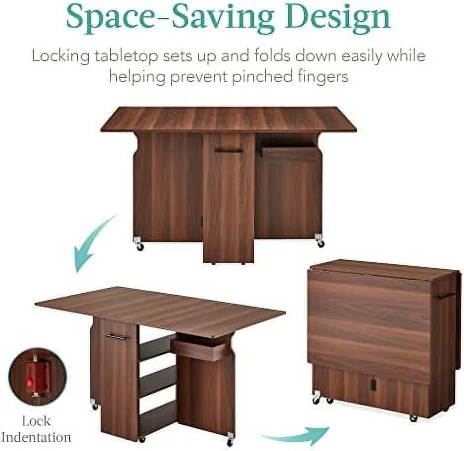 Folding Dining Table with Wheels 3 Shelves Brown D5789