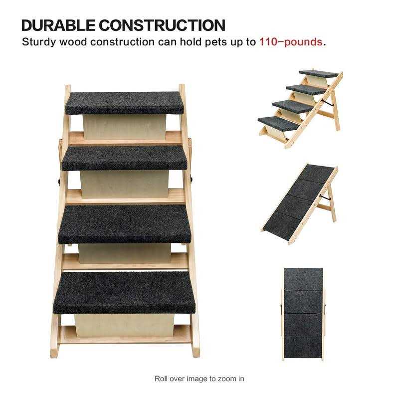Foldable 4 Levels Wooden Pet Stairs & Ramp J935061