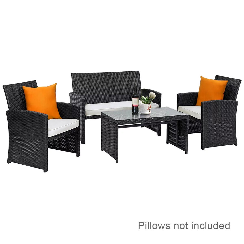 4 Pc Rattan Wicker Patio Conversation Set R458