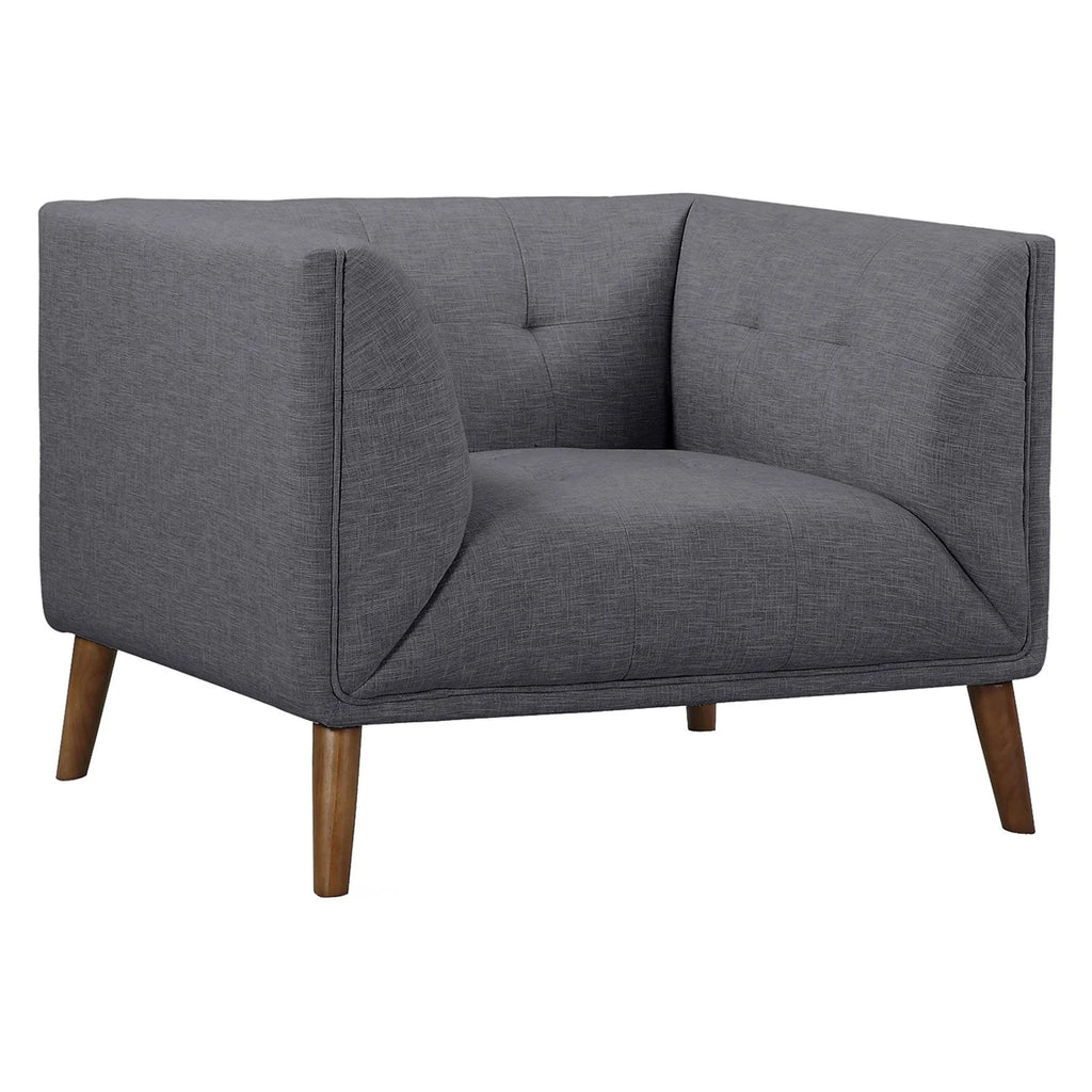 Gray Button-Tufted Linen Fabric Sofa Chair A614