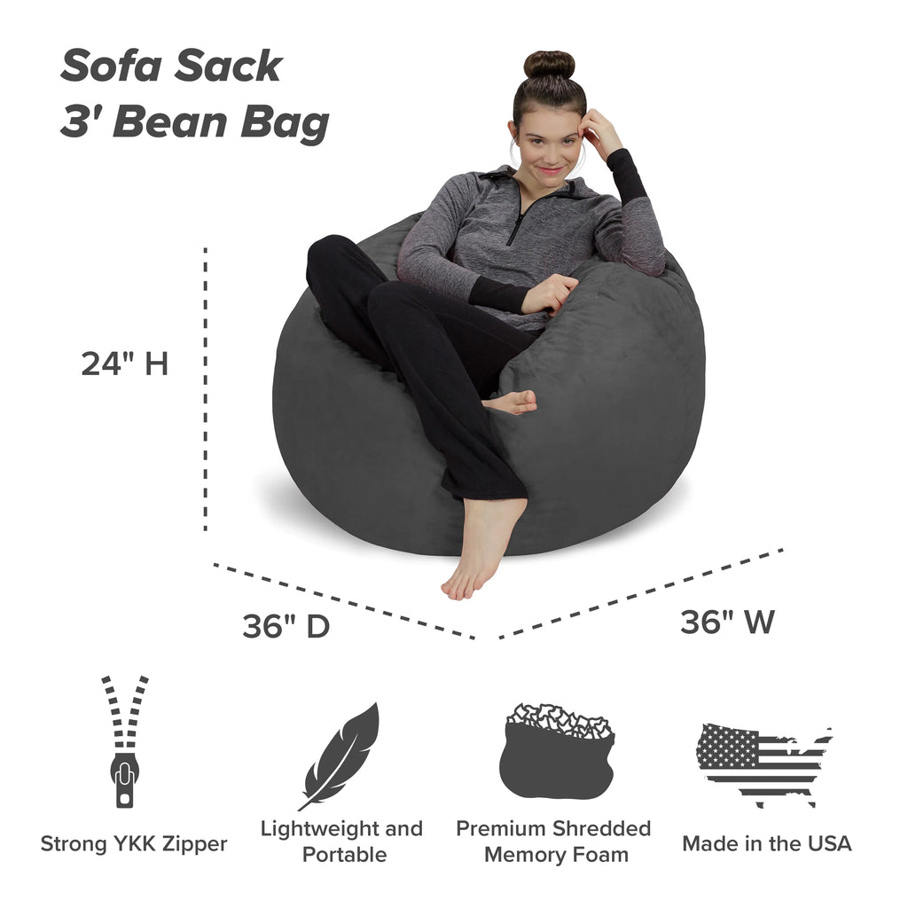 Charcoal 3 ft Memory Foam Bean Bag Chair N98067