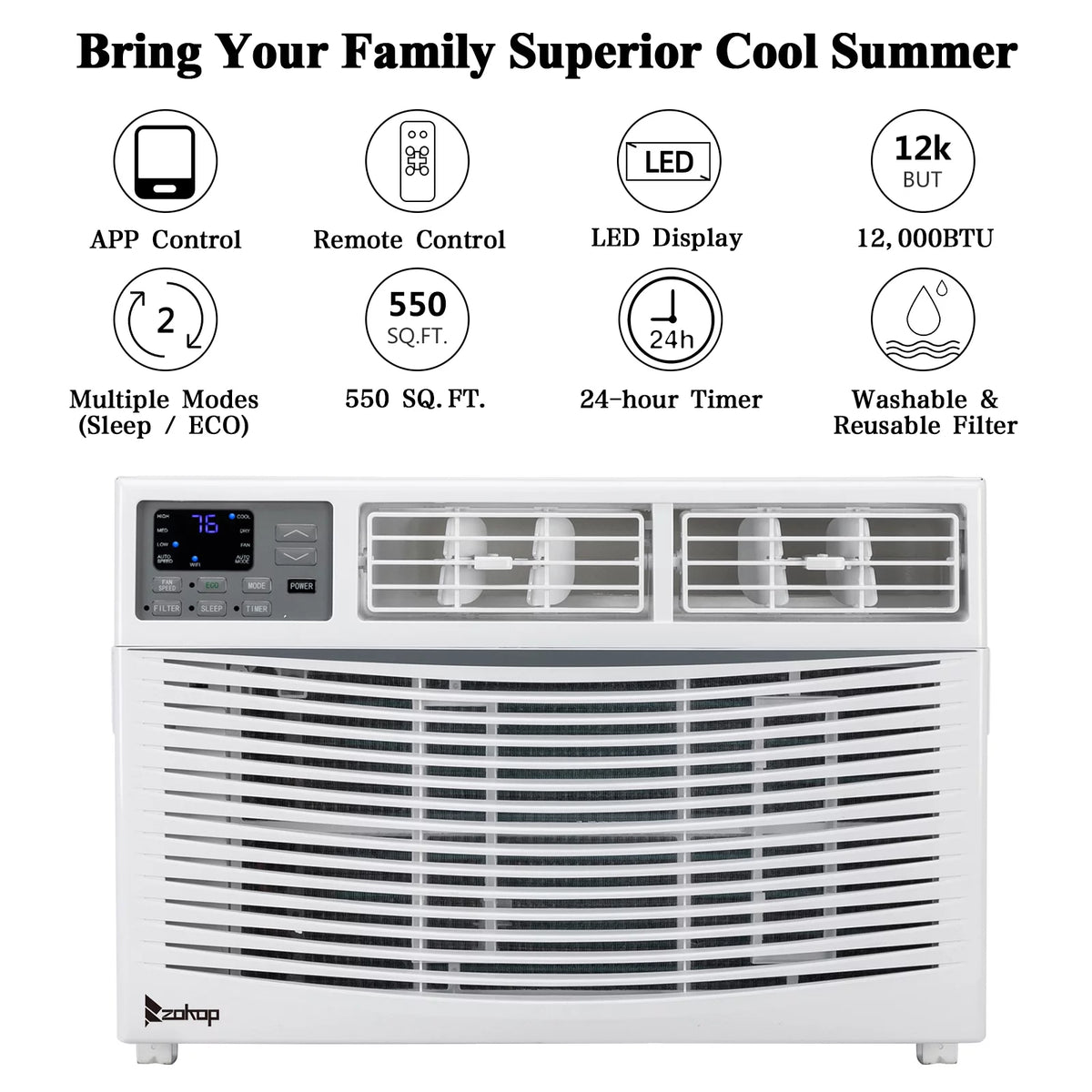 12000BTU 115V White Window-Mounted Air Conditioner with Remote Control Z60707