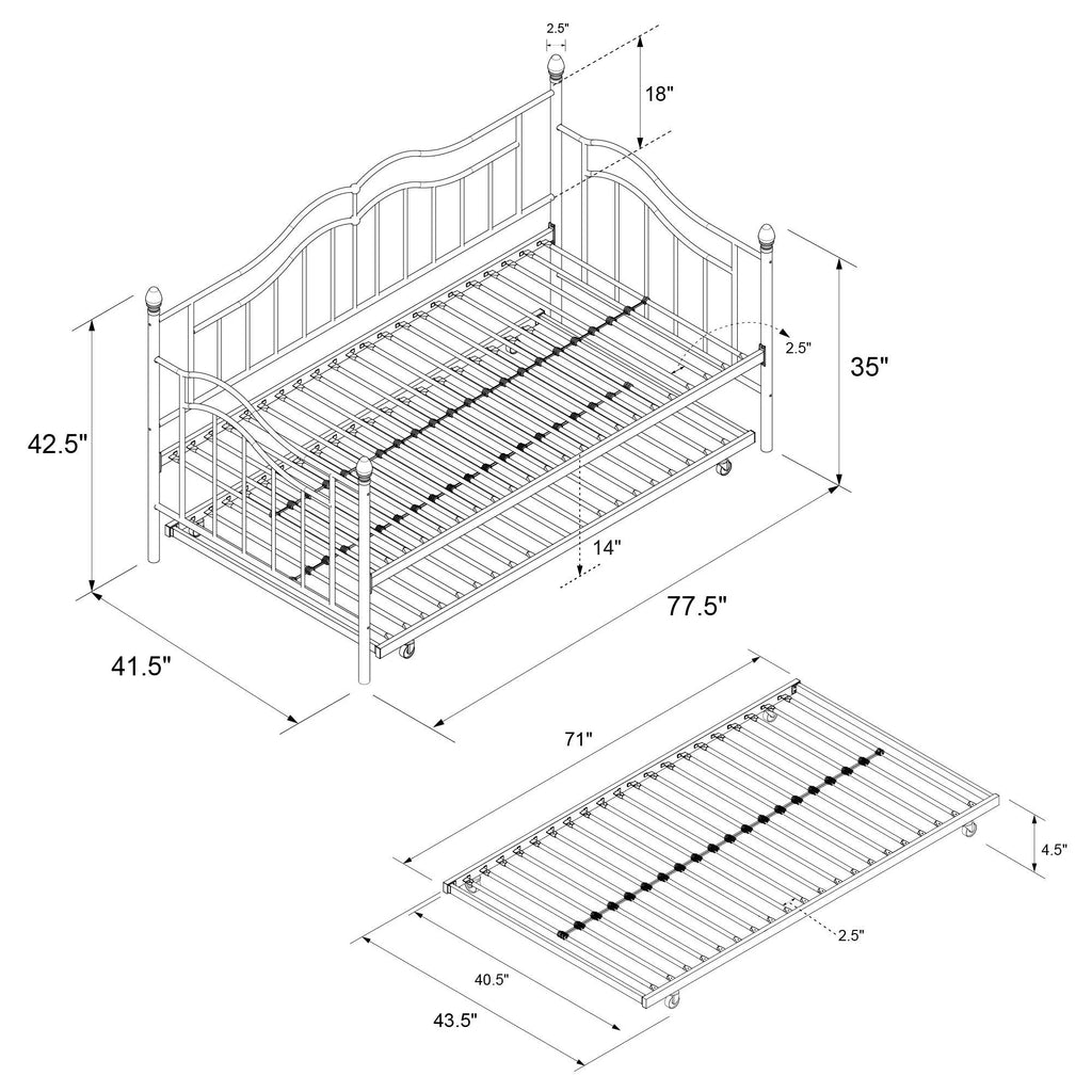 Metal Daybed and Trundle, Twin/Twin Size, Bronze W573