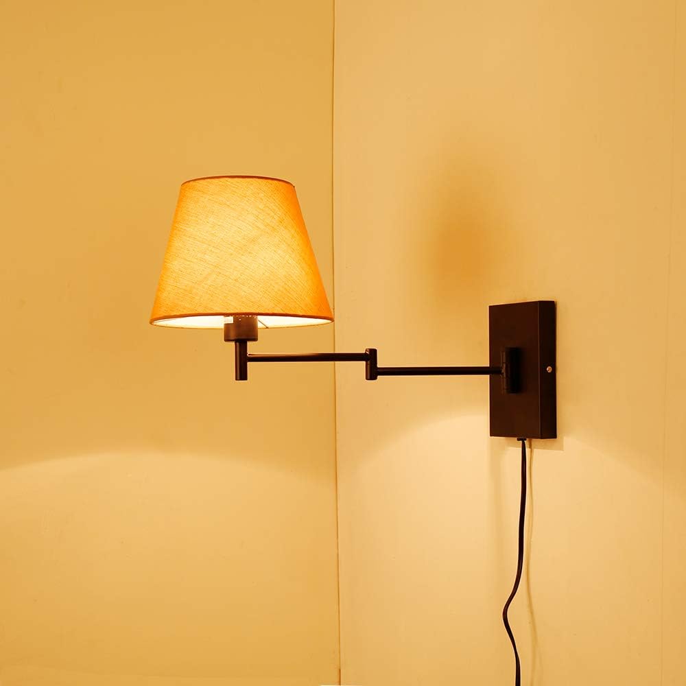 Swing Arm Wall Lamp Plug-in Cord Linen Shade B4985