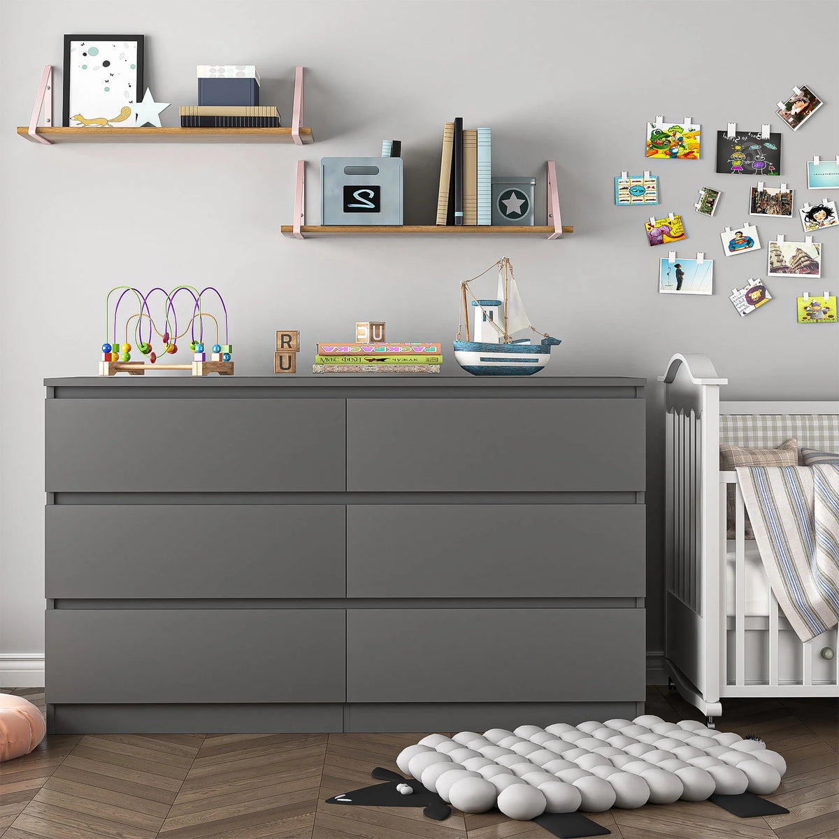 White 6 Drawer Dresser with Golden Handle L2761