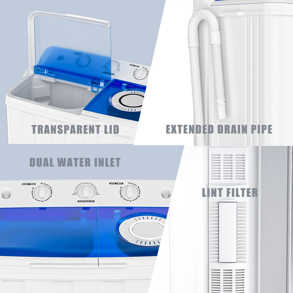 Portable 28lbs Twin Tub Washer Spinner Combo with Drain Pump U473465