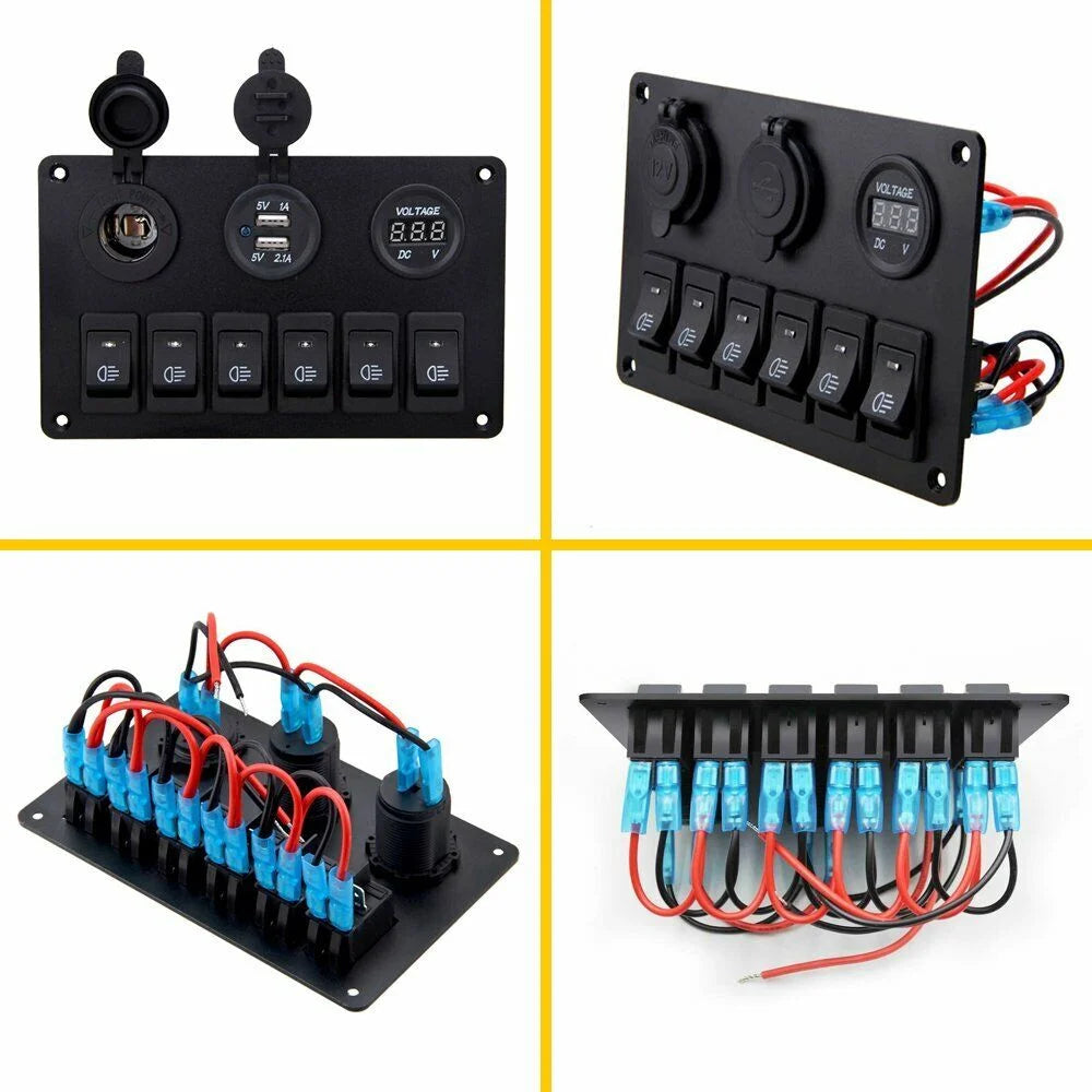 6 Gang Blue LED Rocker Switch Panel H770433