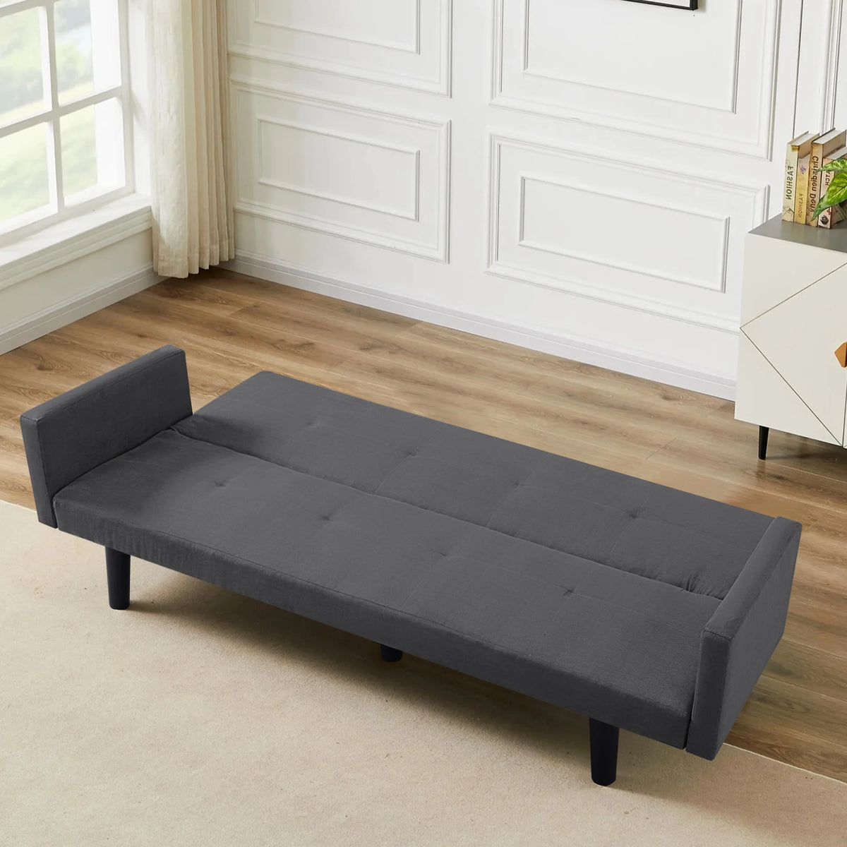 Blue Faux Suede Futon Sofa Bed Q78425