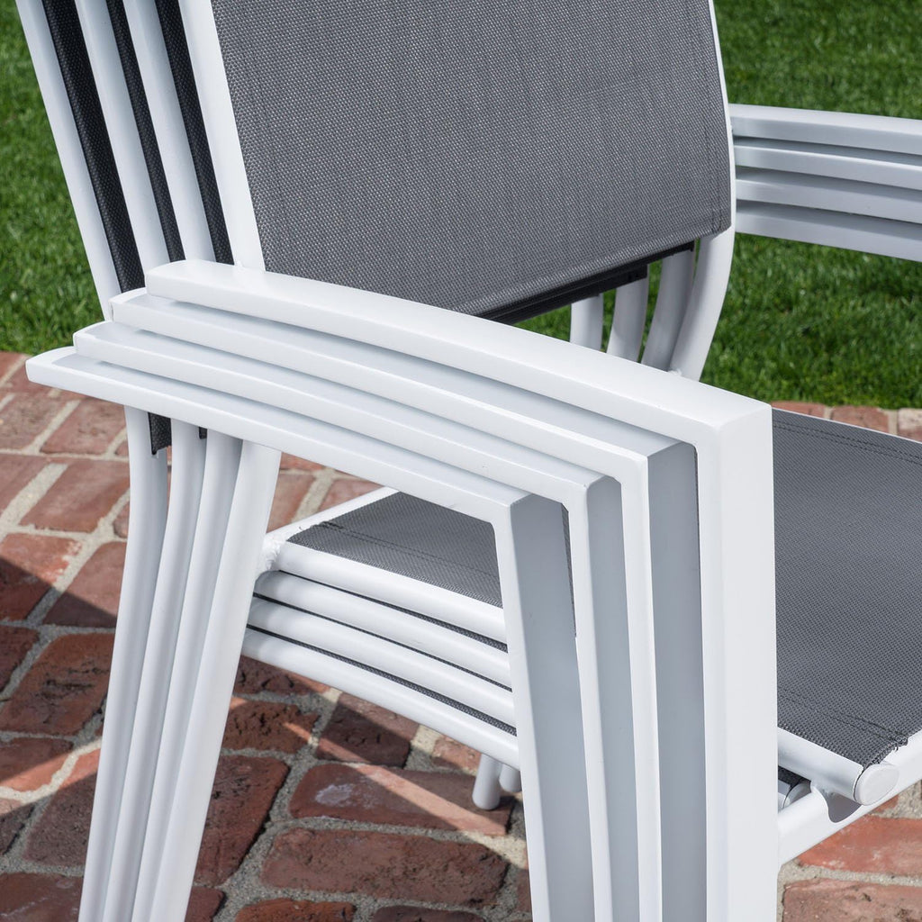 7-Piece Gray White Sling Chairs and Dining Table Outdoor Furniture V592576