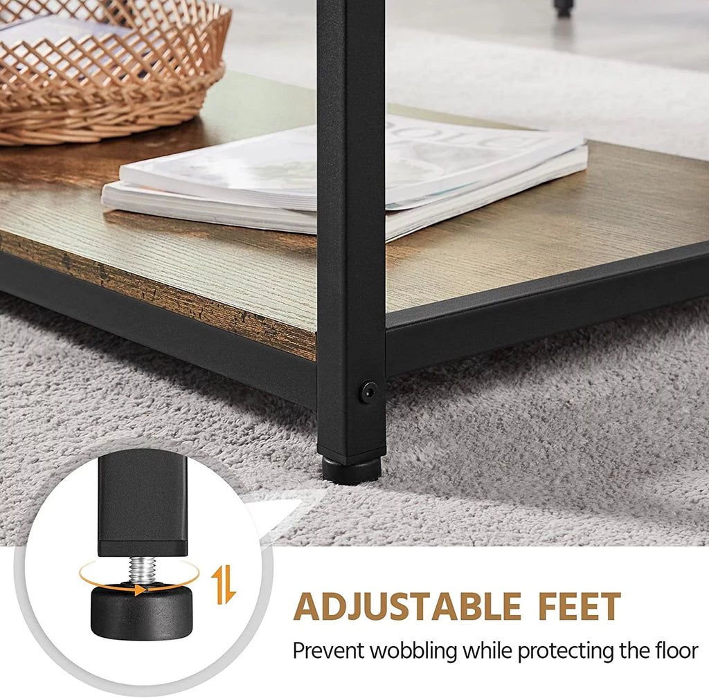 2-Tier Wood Coffee Table with Storage Shelf Metal Frame N558